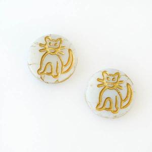 チェコビーズ 子猫 14mm ホワイト 2個 パーツ アクセサリー ハンドメイド 手芸 手作り 素材｜bohemiabox