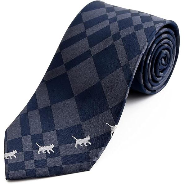 [Rachel] アニマル ネクタイ ネコ柄 犬猫 チェック柄 シルク100％ ジャガード織 撥水効...