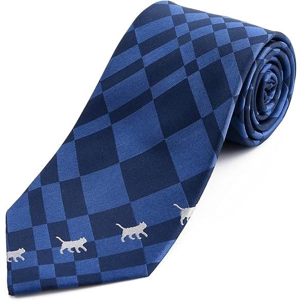 [Rachel] アニマル ネクタイ ネコ柄 犬猫 チェック柄 シルク100％ ジャガード織 撥水効...