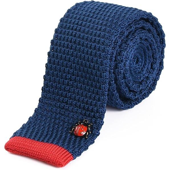 【RACHEL】ニットタイ ナロータイ スリムネクタイ ウォッシャブル ワンポイント チャーム付き ...