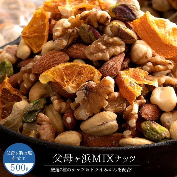 ミックスナッツ ナッツ 有塩 ドライみかん入り 父母ヶ浜ミックスナッツ 500g(250g×２袋) ...
