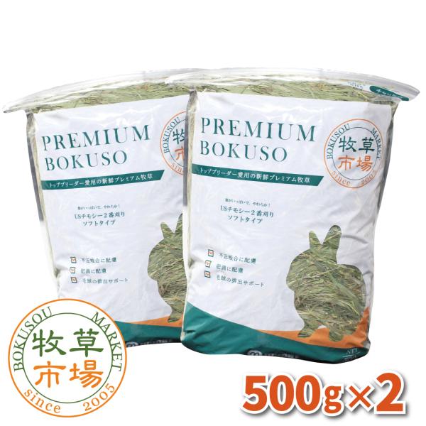 牧草市場 USチモシー 2番刈り（特選プレミアム）牧草 ソフトタイプ 1kg （500g×2パック）