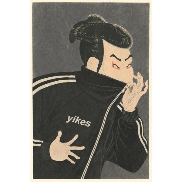 【写楽 パロディ　ネオ・トーキョー絵】　浮世絵 アート　オーバーサイズ　黒 Tシャツ　メンズ レディ...
