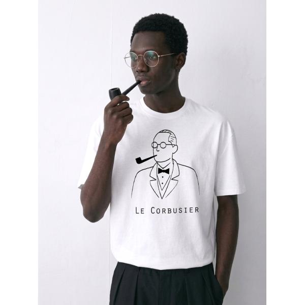 建築家 ル・コルビュジエ　ミニマル イラスト　白 Tシャツ 半袖　アート プリント  メンズ レディ...