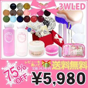 ジェルネイル　LEDライト　スターターキット　ギフト　福袋級大セール　送料無料 カラージェル　冬ネイルアートセットプレゼント付@マカボンウインターセット