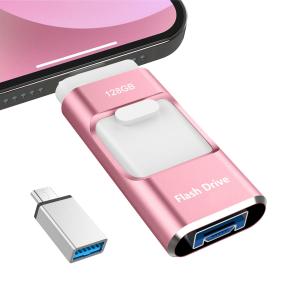 【専用アプリ不要】4in1 Phone用USBメモリ128GB 高速 データ バックアップphone写真データ保存iOS/USB/Type-C/Mic