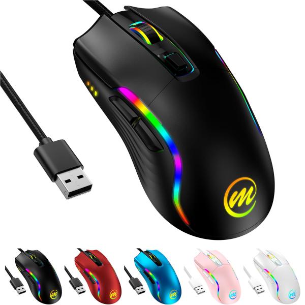 memzuoix RGB 有線ゲーミングマウス, 12800DPI 軽量設計, 7ボタン プログラム...