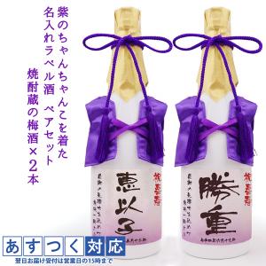 喜寿のお祝いの品 酒 紫のちゃんちゃんこを着た 名入れラベル酒 すっきり梅酒 2本セット 白ボトル ちゃんちゃんこ酒 喜寿祝い プレゼント 喜寿 77歳 男性 女性｜bondsconnect