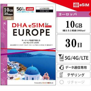 【メール送付】eSIM ヨーロッパ 33ヵ国 30日間 10GB(超えると低速128kbps) プリペイドsim 5G/4G回線 データ通信専用 esim対応simフリー端末のみ対応