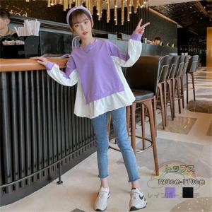 スウェット 女の子 韓国子供服 Tシャツ 丸首 トップス 長袖 ストライプ柄 子ども服 キッズ ゆったり カジュアル ファッション 春 秋 普段着 通学 ブラック イエ｜bonecom2023