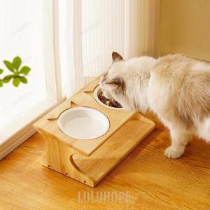 ペット食器台 犬 食器 猫 餌 フードスタンド 猫 陶器皿付き 食べやすい 傾斜 食器台 ご飯 台 猫エサ入れ おしゃれ かわいい 竹製 食器テーブル 可愛い デザイン