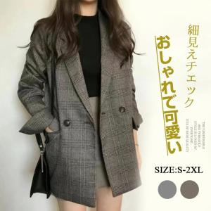 テーラードジャケット レディース チェック 冬 春 大きいサイズ 厚手 アウター 長袖 ミディアム丈 ライトアウター 羽織り 袖スリット 裏地 チェック柄 お洒落 カ