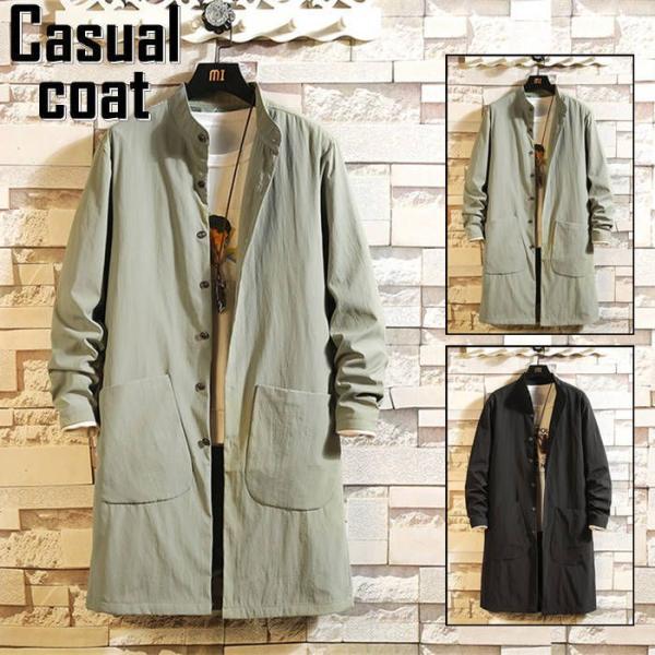 カジュアルコート メンズ ロングコート 薄手 シンプル coat スリム トレンチコート M-5XL...