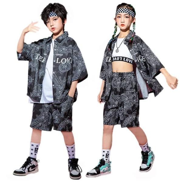 子供服 ヒップホップ キッズ ダンス衣装 セットアップ ペイズリ柄 キッズダンス衣装 男の子 k-p...