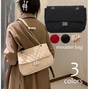 ショルダーバッグ レディース bag キルティング チェーンストラップ フラップ 肩掛け 斜め掛け 鞄 女性用 カジュアル レッド ブラック カーキ｜bongsup