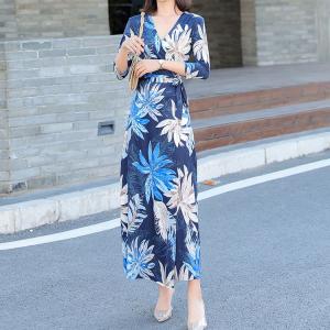 カシュクールワンピース 総柄 柄プリント ロン...の詳細画像2