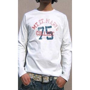 カレッジテイスト クラッシュを加えさらに重ねた 75ナンバリングロングＴシャツ｜bonheurire