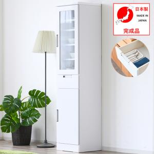 隙間収納 幅30cm おしゃれ 棚 開き戸 ガラス戸 引出し スリム 白 鏡面