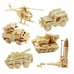シンプルチョコ 立体パズル 6種類 3D 木製 自然木 知育玩具 プラモデル 模型 夏休み工作 インテリア (戦車)の商品画像