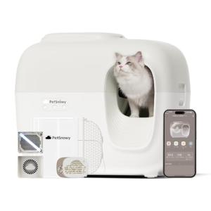 PetSnowy「臭いを徹底分解」猫 トイレ 自動光触媒TiO2三重消臭 猫 トイレ 猫 自動トイレ 飛散防止 清掃完全