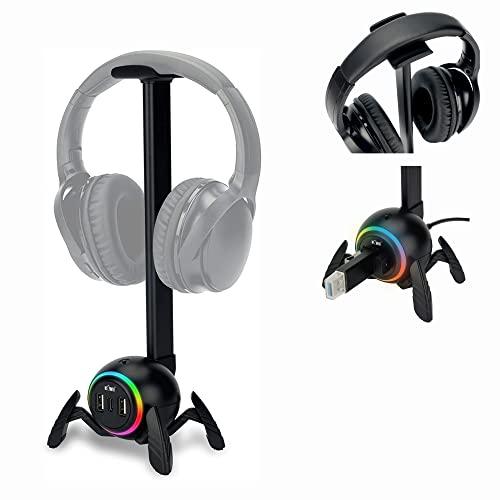 KIWIFOTOS 卓上 ヘッドホンスタンド RGBライト ヘッドセットスタンド 組み立て簡単 内蔵...
