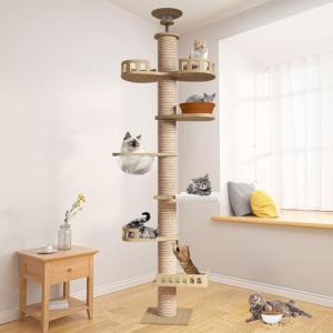 CozyMeow キャットタワー 木製 スリム 宇宙船 据え置き 厚さを増した