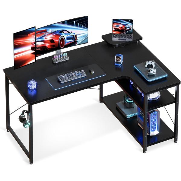 ODK ゲーミングデスク L字 パソコンデスク 幅110 デスク desk 机 pcデスク 棚付き ...