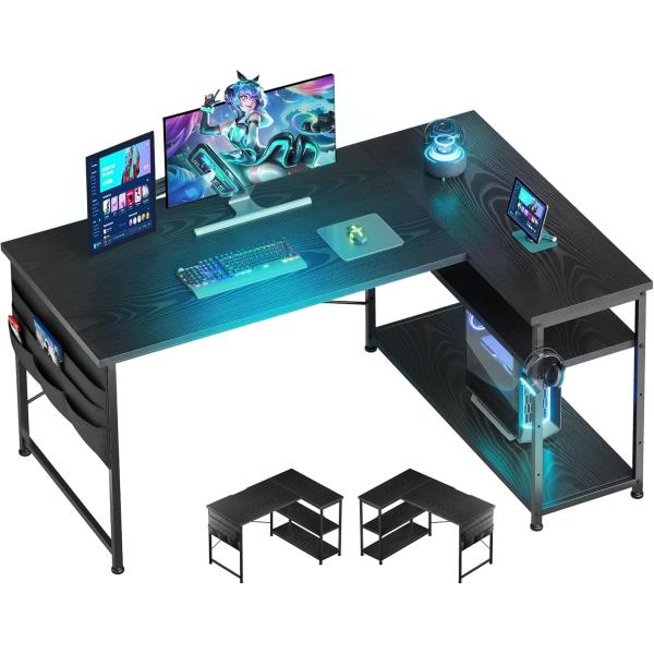 YeTom ゲーミングデスク l字デスク pcデスク 右棚左棚 幅107cm ゲーミングテーブル 収...