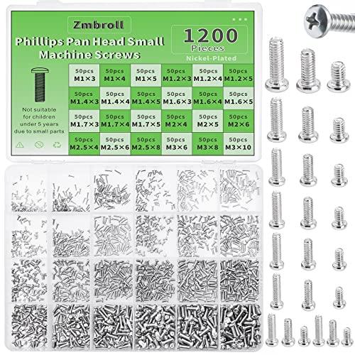 Zmbroll 1200点フィリップス平頭小機械ネジ、小ネジ、小ボルト平頭ネジ、眼鏡、時計、時計、携...