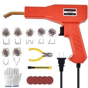 バンパー補修用プラスチック溶接機キット、ホッチキス溶接機、7種610本の溶接釘付き、110V自働バンパー修理用補修機、ペ