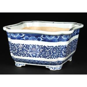 盆栽鉢 植木鉢 「紫泥外縁雲足長方鉢」 陶器 5号 16cm 焼締 尚古堂型