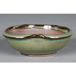 特大　桜陶　落款　緑釉　楕円　盆栽鉢 特大 桜陶 落款 緑釉 楕円 盆栽鉢 工芸品