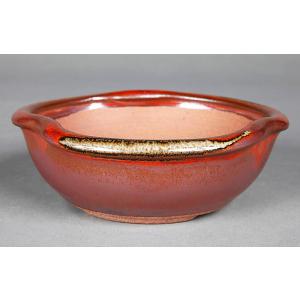 盆栽鉢 山野草鉢 小石原焼辰砂釉丸鉢 陶器 4号 12cm 赤色 茶色 レッド ブラウン