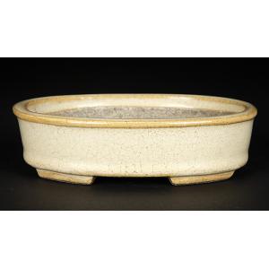 盆栽鉢 加藤里美瑠璃釉楕円鉢 植木鉢 瀬戸 寺畑陶園 さとみ 5号 16cm