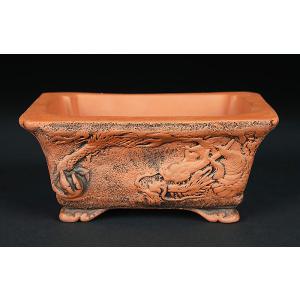 盆栽鉢 植木鉢 「玲雀染付龍図木瓜式鉢」 磁器 絵付鉢 現代小鉢作家展