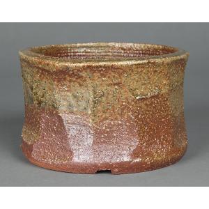 盆栽鉢 「紀伊赤絵山水図楕円鉢」 植木鉢 絵付鉢 作家鉢 磁器 共箱