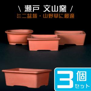 盆栽鉢 「瀬戸焼文山窯朱泥絵付鉢3点セット」 植木鉢 絵鉢 泥鉢 焼締 4