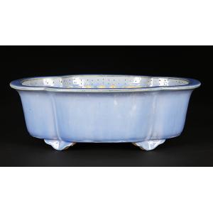 盆栽鉢 植木鉢 「紫泥外縁雲足長方鉢」 陶器 5号 16cm 焼締 尚古堂型
