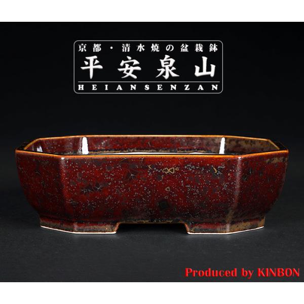 盆栽鉢 植木鉢 「平安泉山辰砂釉星結晶隅切長方鉢」 山草鉢 清水焼 京焼 磁器 茶色 ブラウン 5号...