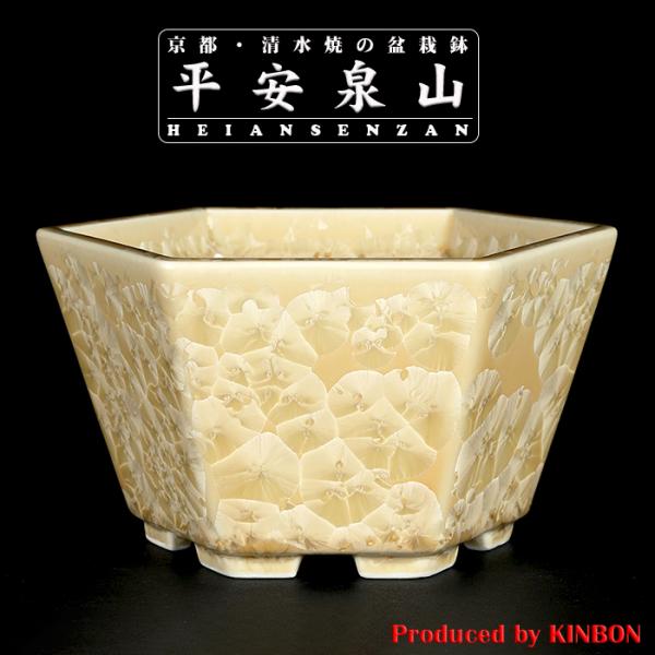 盆栽鉢 植木鉢 「平安泉山黄花結晶六角鉢」 山草鉢 清水焼 京焼 磁器 黄色 イエロー 5号 15c...