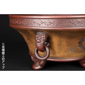 塗白泥釘彫耳環付丸鉢〔徐漢堂制〕の詳細画像2