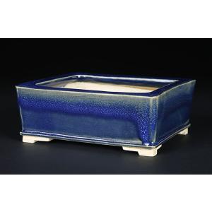 盆栽鉢 常滑 樹晃 小型 長辺 約 13.9cm 八角鉢 外縁 雲足 下帯 釉薬