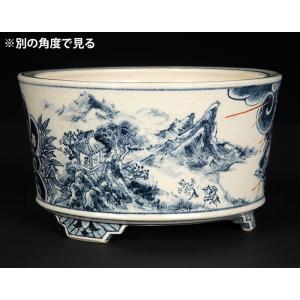 七代渋草柳造染付山水龍虎図丸鉢 盆栽鉢 鉢 植...の詳細画像2