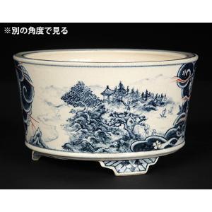 七代渋草柳造染付山水龍虎図丸鉢 盆栽鉢 鉢 植...の詳細画像3