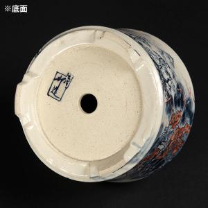 七代渋草柳造染付山水風神雷神図丸鉢 盆栽鉢 植...の詳細画像3
