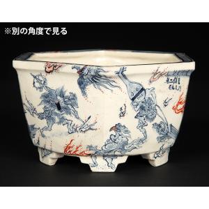 七代渋草柳造染付百鬼夜行図六角鉢 盆栽鉢 植木...の詳細画像2