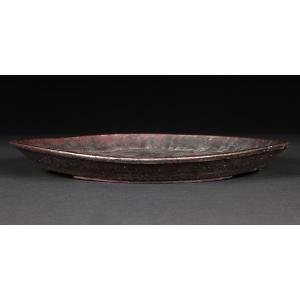 盆栽鉢 二代東福寺緑釉楕円鉢 植木鉢 平安東福寺 水野勇 落款あり