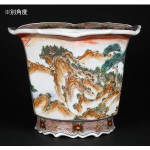 盆栽鉢 月之輪正泉五彩山水図輪花縁六角鉢 絵付...の詳細画像4