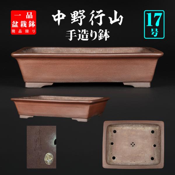 盆栽鉢 行山外縁長方鉢 常滑 手造り 釘彫り落款 17号 49cm 松柏 大物盆栽に最適 現品限り