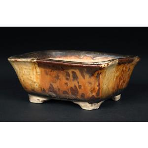 盆栽鉢 植木鉢 「紫泥外縁雲足長方鉢」 陶器 5号 16cm 焼締 尚古堂型